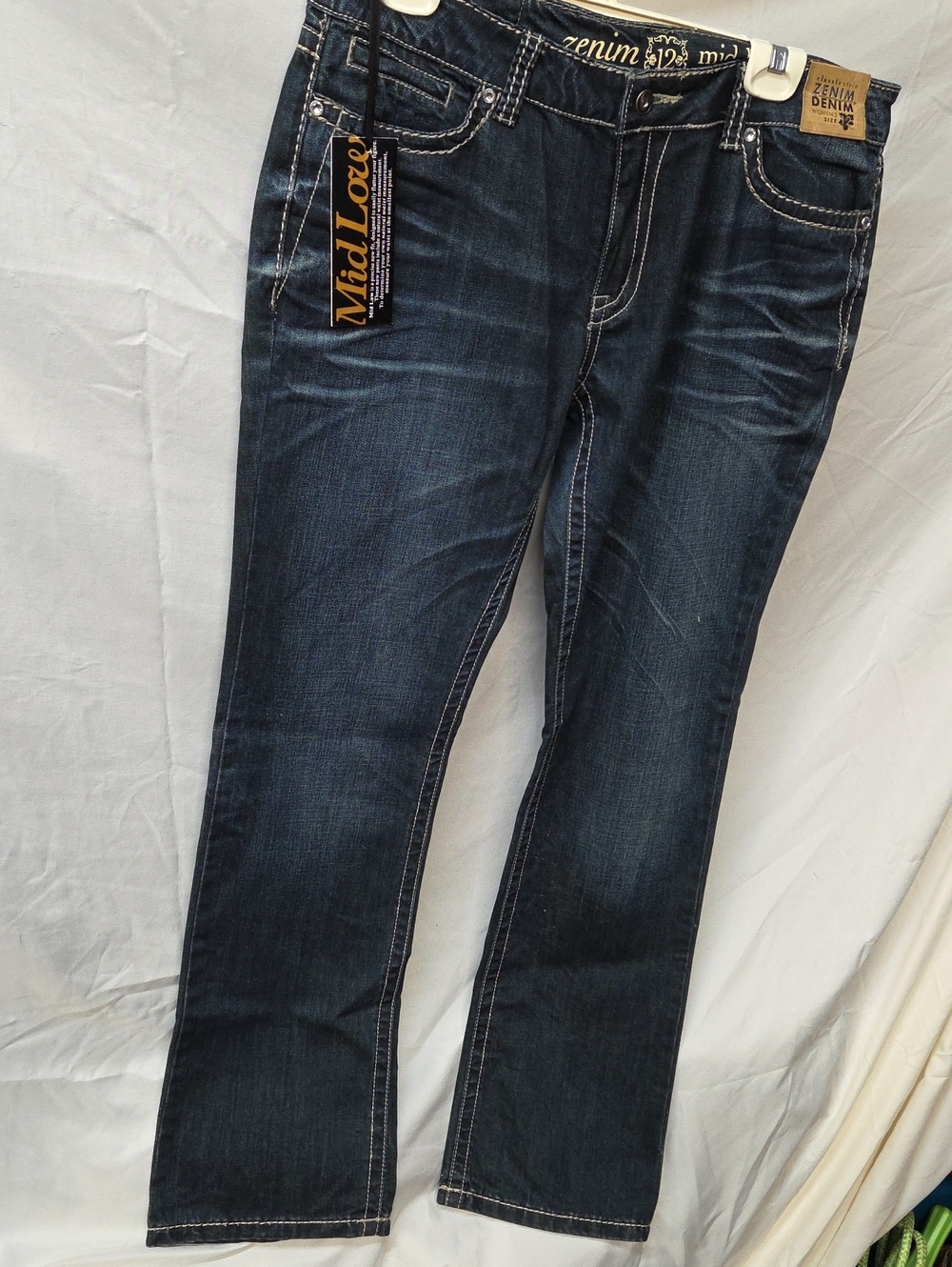 Zenim Dark Blue Boot Cut Jeans with Contrast Stitching Women's 12